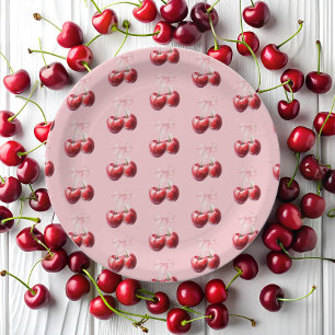 Cherry op top Coquette Bow Baby shower Papieren Bordje