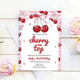 Cherry op top Coquette Bow Pink Girl Verjaardag Kaart