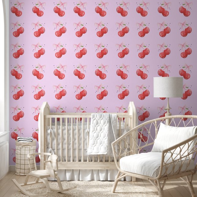Cherry op Top Franse Coquette Bow Pink Behang (Kinderen)