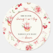Cherry op Top Pink Bow Baby shower Ronde Sticker (Voorkant)