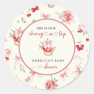 Cherry op Top Pink Bow Baby shower Ronde Sticker