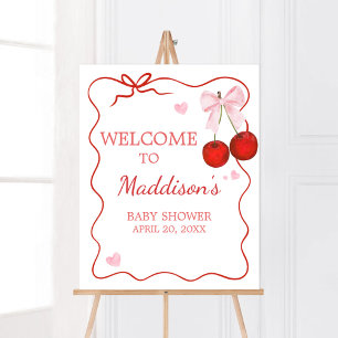Cherry op Top Pink Bow Baby shower Welkom Poster