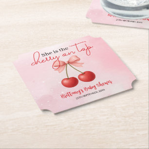 Cherry op Top Pink Girl Baby shower Kartonnen Onderzetters
