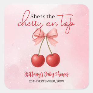 Cherry op Top Pink Girl Baby shower Vierkante Sticker