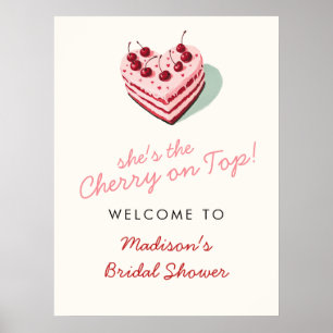 Cherry op Top Pink Heart Cake Vrijgezellenfeest Poster