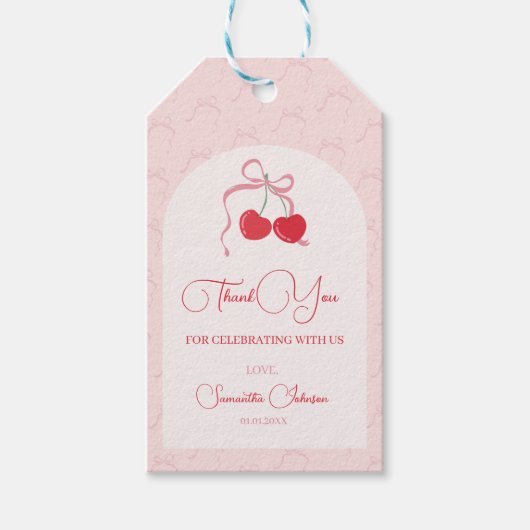 Cherry op Top Roze Bow Baby shower Cadeaulabel (Voorkant)