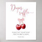 Cherry op Top Roze Bow Baby shower Luier Raffle Poster (Voorkant)