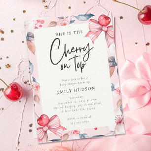 Cherry op Top Roze Bow Coquette Baby shower Kaart