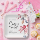 Cherry op Top Roze Bow Coquette Baby shower Papieren Bordje (Feest)