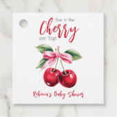 Cherry op Top Roze Bow Meisje Baby shower Bedankjes Labels (Voorkant)