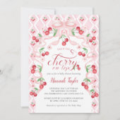 Cherry op Top Roze Bow QR Code Baby shower Kaart (Voorkant)