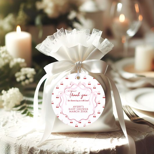 Cherry op Top Roze Bow Rode Baby Meisje Douche Bedankjes Labels