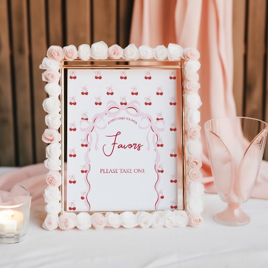 Cherry op Top Roze Bow Rode Baby Meisje Douche Poster