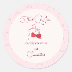 Cherry op Top Roze Bow Verjaardag Ronde Sticker