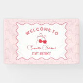 Cherry op Top Roze Bow Verjaardag Spandoek (Horizontaal)