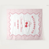 Cherry op Top Roze Bow Verjaardag Wandkleed (Voorkant (horizontaal))