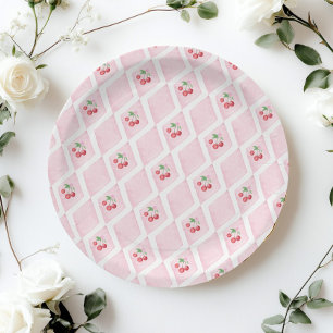 Cherry op Top Roze  Cherry Baby shower Papieren Bordje