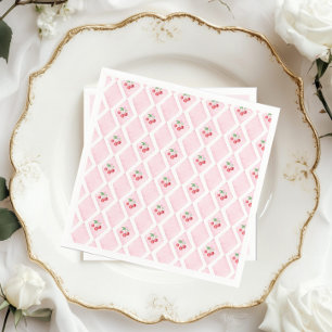 Cherry op Top Roze Waterverf Coquette Baby shower Servet