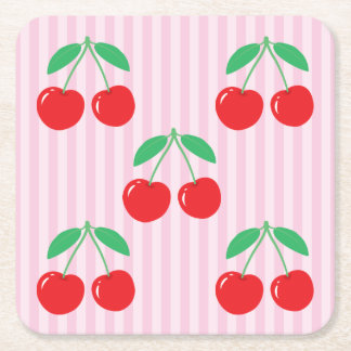 Cherry Paper Square Coasters Vierkante Kartonnen Onderzetter