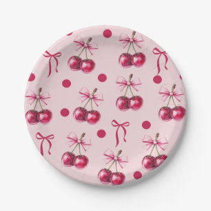 Cherry Pastel Roze & Rode Boog Verjaardag Papieren Bordje