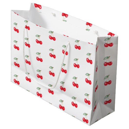 Cherry Pattern Gift Bag Schattige Rood & Wit Party Groot Cadeauzakje (Voorkant Gekanteld)