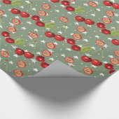 Cherry Pattern met Sage Green Background Cadeaupapier (Hoek)