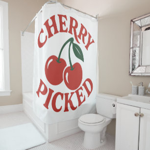 Cherry Picked Trendy Retro Fruit Graphic Douchegordijn