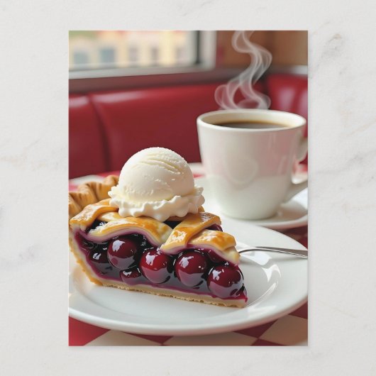 Cherry Pie, Vanilla Ice Cream & Koffie Briefkaart (Voorkant)