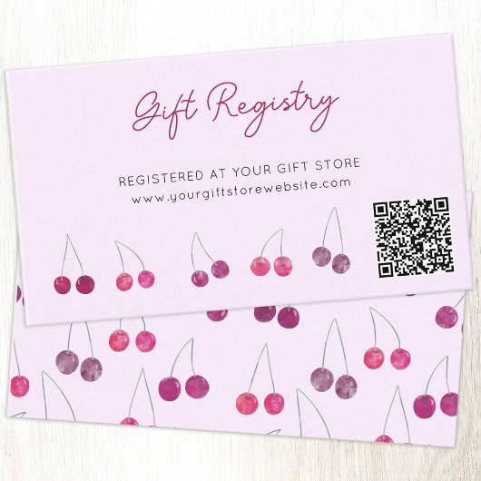 Cherry Pink Baby shower Gift Registry QR-code Informatiekaartje