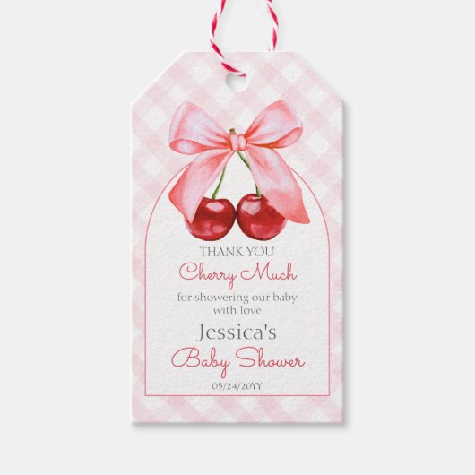 Cherry Pink Bow Baby shower Bedankt Cadeaulabel (Voorkant)