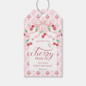 Cherry Pink Bow Baby shower Favoriet Cadeaulabel (Voorkant)