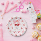 Cherry Pink Bow Baby shower Papieren Bordje (Feest)