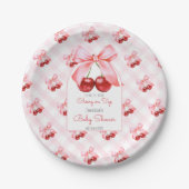 Cherry Pink Bow Baby shower Papieren Bordje (Voorkant)