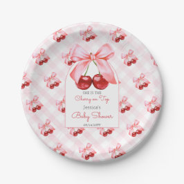 Cherry Pink Bow Baby shower Papieren Bordje