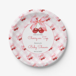 Cherry Pink Bow Baby Shower Papieren Bordje