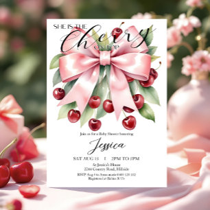 Cherry Pink Bow Cherry op Top Baby shower Uitnodig Kaart