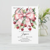 Cherry Pink Bow Cherry sur Baby shower Invitation (Debout devant)