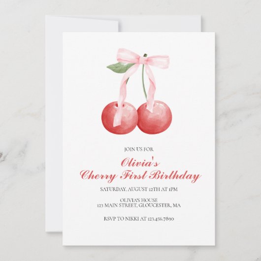 Cherry Pink Bow preppy eerste verjaardag Kaart (Voorkant)