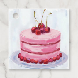 Cherry Pink Cake Watercolor Celebration Party Bedankjes Labels