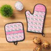 Cherry Pink Personalized oven| Custom Name  Ovenwant & Pannenlap Set (Top down)