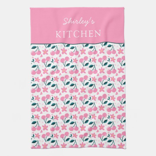 Cherry Pink Personalized Tea Towel | Custom Name K Theedoek (Verticaal)