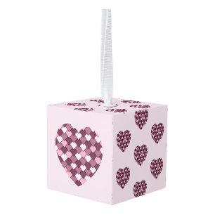 Cherry Pink Square en Diamond hart Kubus Ornament