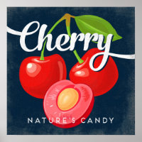 Cherry Poster Étiquette Vintage Fruit