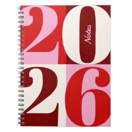 Cherry Red and Pink Bold Year Color Block Notitieboek