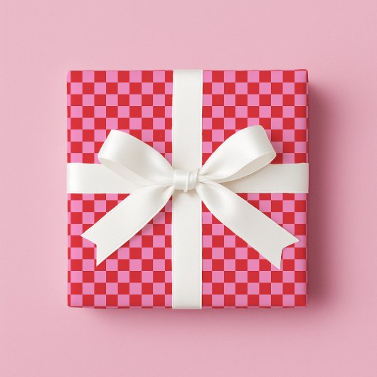 Cherry Red and Pink Checkerboard Cadeaupapier