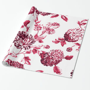 Cherry Red  Botanische Floral Toile Cadeaupapier