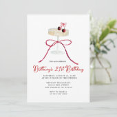 Cherry Red Bow Champagne 21st Birthday Invitation (Debout devant)
