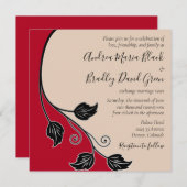 Cherry Red Champagne Black Leafy Vine Wedding Kaart (Voorkant / Achterkant)