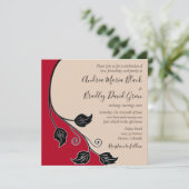 Cherry Red Champagne Black Leafy Vine Wedding Kaart (Staand voorkant)