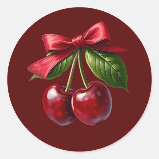 Cherry Red-Cherries met een boog Ronde Sticker (Voorkant)